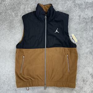 Jordan Essentials Vest Mens Small Black Brown Full Zip Fleece Jacket FD8628-281